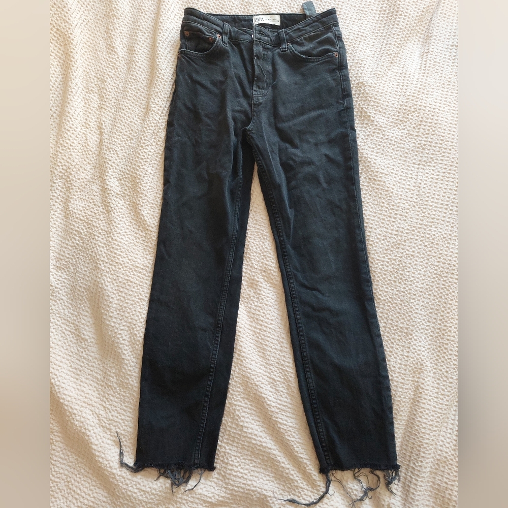 Zara straight raw hem jeans black